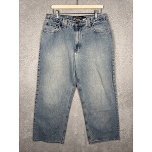 Vintage Bullhead Jeans Mens 34x28 Baggy Wide Leg 90s Y2K Skater Denim *Hemmed*